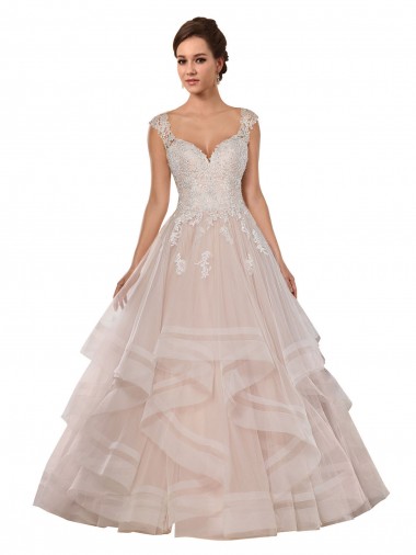 Online Marfil & Champán Cuello de Corazón Cola capilla Tul Encaje Vestidos de novia