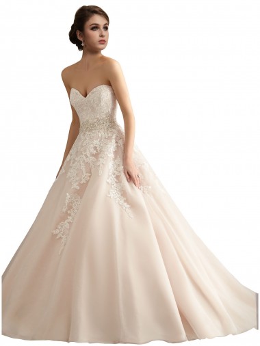 Online Marfil & Champán Cuello en V Tren catedral Tul Encaje Vestidos de novia