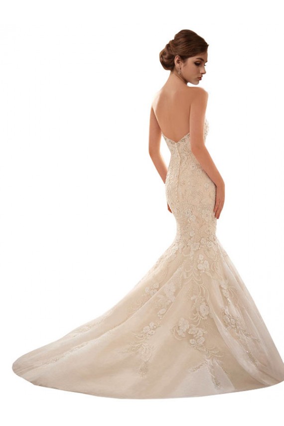 Online Marfil & Champán Sirena Cuello de Corazón Cola capilla Tul Encaje Vestidos de novia