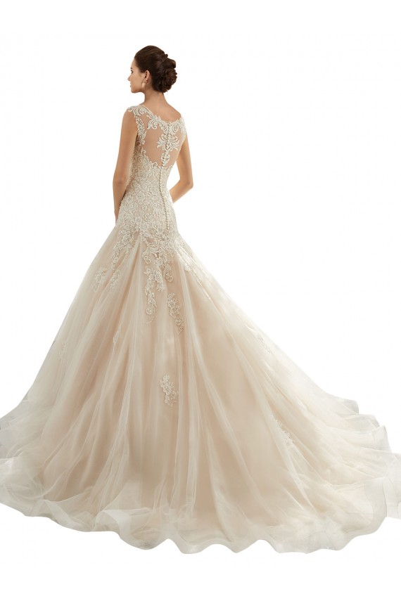 Online Marfil & Champán Sirena Cuello de Corazón Cola capilla Tul Encaje Vestidos de novia