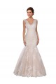 Online Marfil & Champán Sirena Cuello en V Cola capilla Encaje Clásico Vestidos de novia