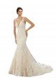 Online Marfil & Champán Sirena Cuello en V Cola capilla Encaje Vestidos de novia