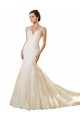 Online Marfil & Champán Sirena Cuello en V Cola capilla Tul Encaje Vestidos de novia