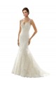 Online Marfil & Champán Sirena Cuello en V Cola capilla Tul Encaje Vestidos de novia