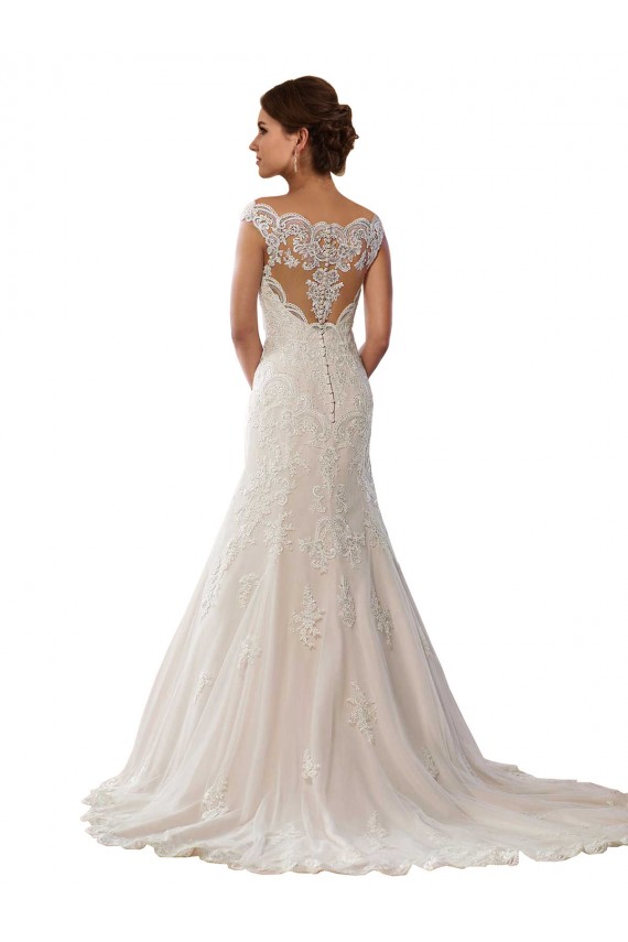 Online Marfil & Champán Sirena Hombros Descubiertos Cola capilla Encaje Boho Vestidos de novia