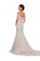Online Marfil & Champán Sirena Hombros Descubiertos Cola capilla Encaje Clásico Vestidos de novia