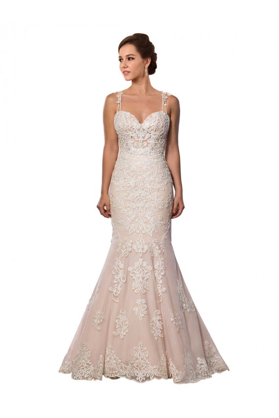 Online Marfil & Champán Sirena Tirantes espagueti Cola capilla Encaje Boho Vestidos de novia