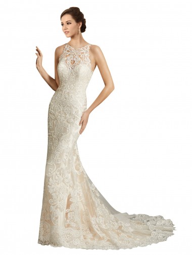 Online Marfil & Champán Sirena Ilusión Cola capilla Tul Encaje Clásico Vestidos de novia