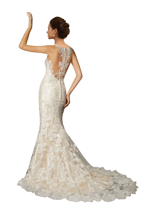 Online Marfil & Champán Sirena Ilusión Cola capilla Tul Encaje Clásico Vestidos de novia