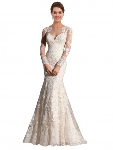 Online Marfil & Champán Sirena Ilusión Cola capilla Tul Encaje Vestidos de novia