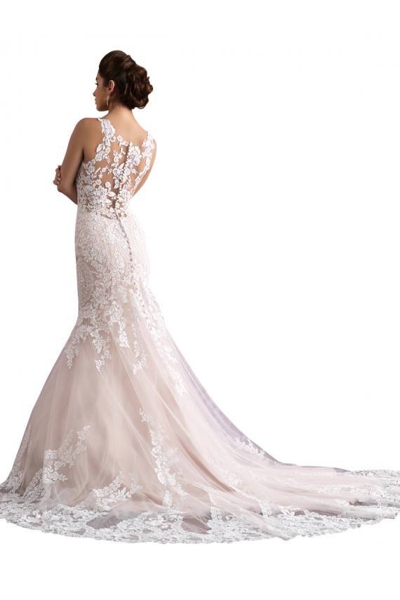 Online Marfil & Champán Sirena Ilusión Tren catedral Tul Encaje Vestidos de novia