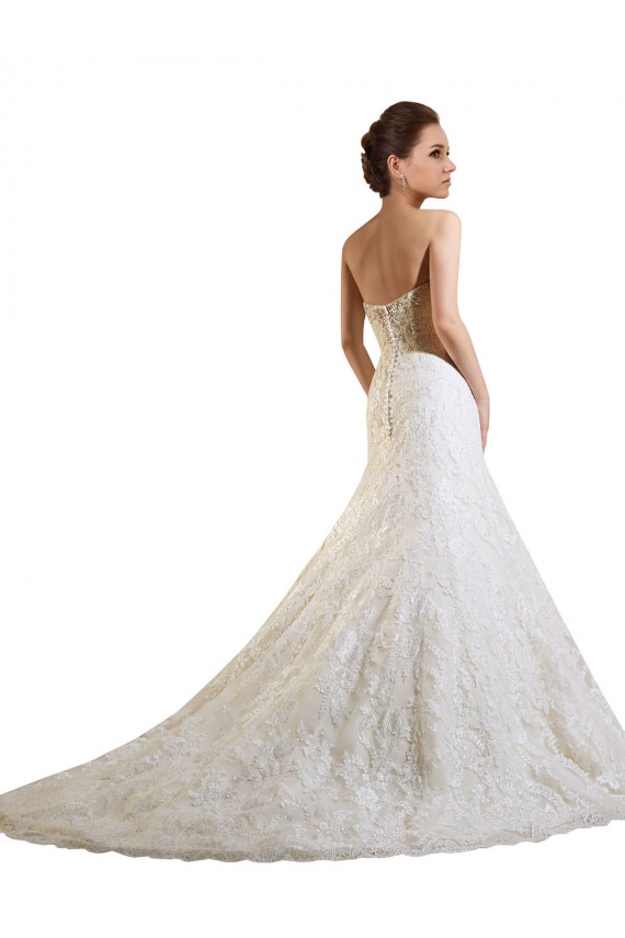 Online Marfil & Champán línea A Cuello de Corazón Cola capilla Encaje Vestidos de novia