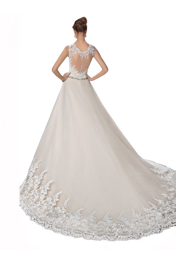 Online Marfil & Champán línea A Cuello de Corazón Cola capilla Tul Encaje Vestidos de novia