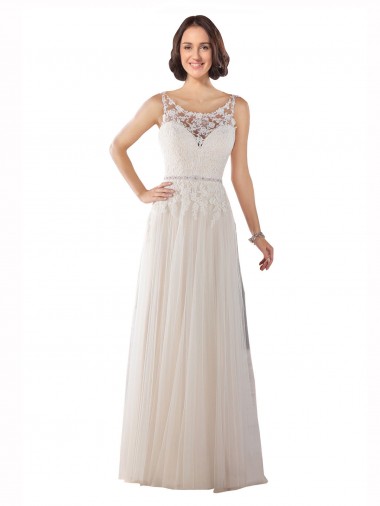 Online Marfil & Champán línea A Ilusión Barrer tren Tul Boho Vestidos de novia