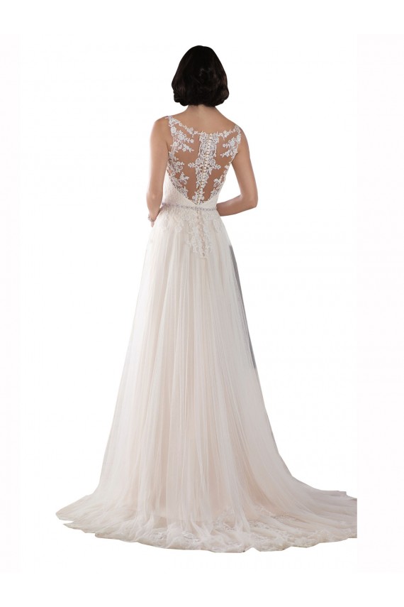 Online Marfil & Champán línea A Ilusión Barrer tren Tul Boho Vestidos de novia