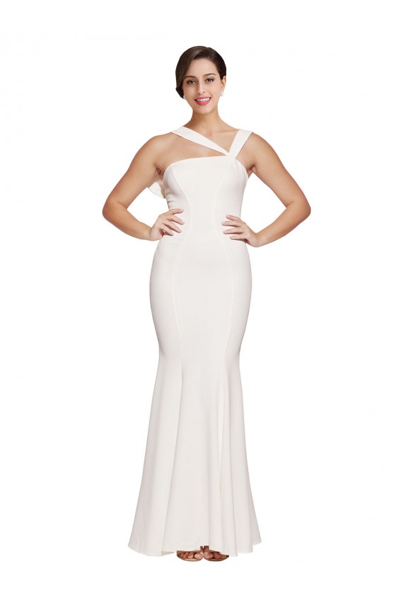 Online Marfil Cubierta Cuadrado Crepé Elástico Largo Formales Vestidos de dama de honor / Vestidos de fiesta