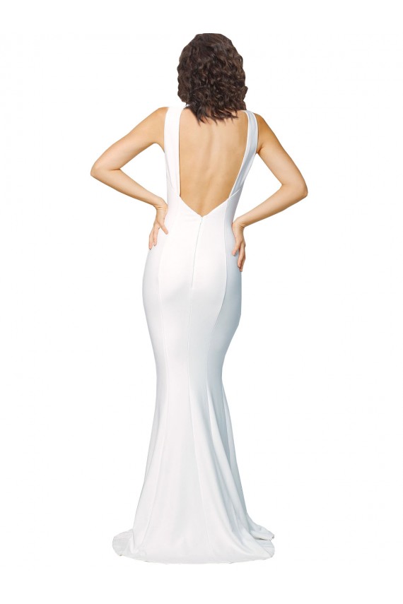 Online Marfil Cubierta Cuello Alto Crepé Elástico Largo Formales Vestidos de dama de honor / Vestidos de fiesta
