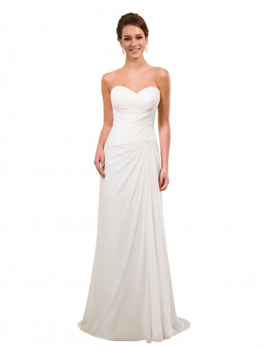 Online Marfil Cubierta Cuello de Corazón Cola capilla Gasa Vestidos de novia