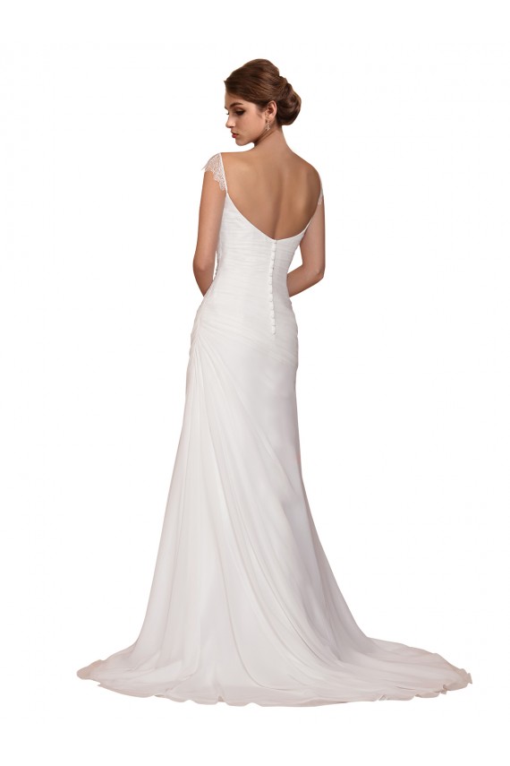 Online Marfil Cubierta Cuello en V Cola capilla Gasa Vestidos de novia