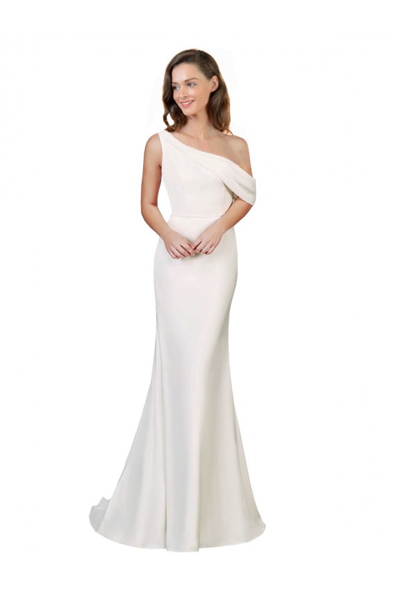 Online Marfil Cubierta Un Hombre Barrer tren Crepé Elástico Largo Formales Vestidos de dama de honor / Vestidos de fiesta