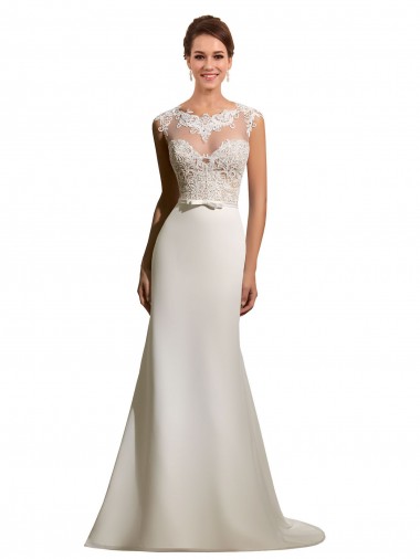 Online Marfil Cubierta Ilusión Cola capilla Gasa Encaje Vestidos de novia