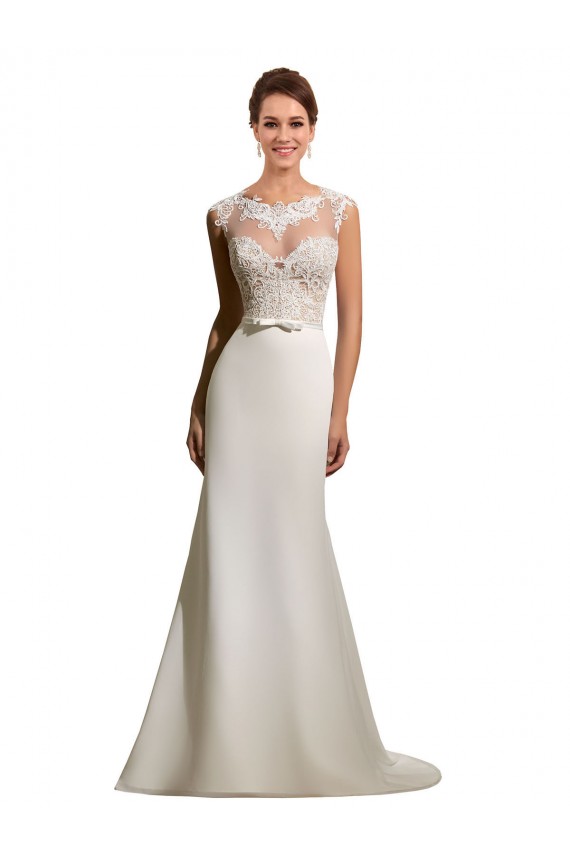 Online Marfil Cubierta Ilusión Cola capilla Gasa Encaje Vestidos de novia