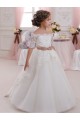 Online Marfil Cuello Alto Tul Encaje Largo vestidos de niña de las flores