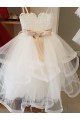 Online Marfil Cuello Alto Tul Encaje Largo vestidos de niña de las flores