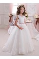 Online Marfil Cuello Alto Tul Encaje Largo vestidos de niña de las flores