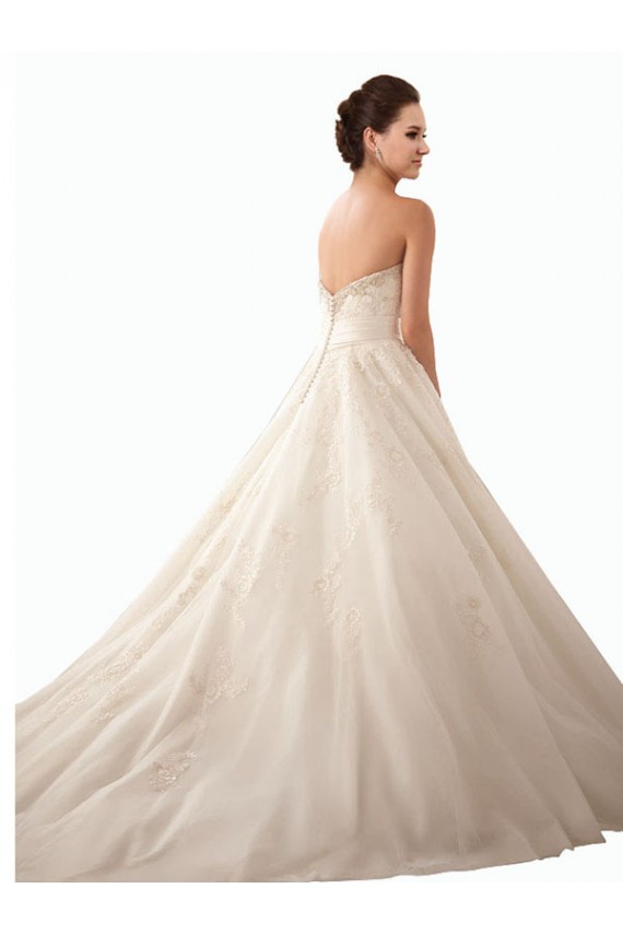 Online Marfil Cuello de Corazón Cola capilla Satén Tul Encaje Vestidos de novia