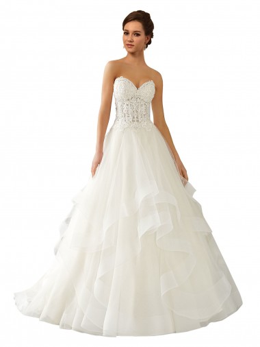 Online Marfil Cuello de Corazón Cola capilla Satén Tul Encaje Vestidos de novia