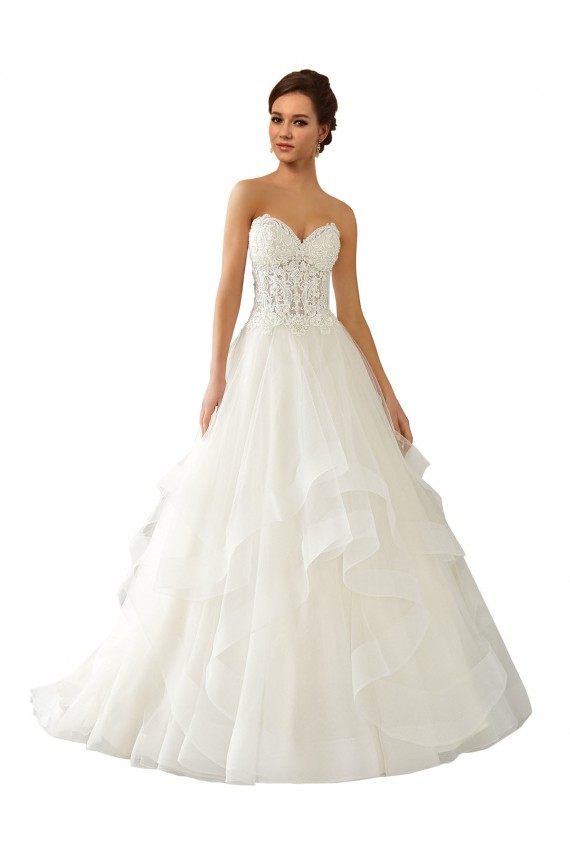 Online Marfil Cuello de Corazón Cola capilla Satén Tul Encaje Vestidos de novia