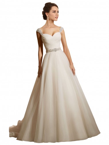 Online Marfil Cuello de Corazón Cola capilla Tul Vestidos de novia