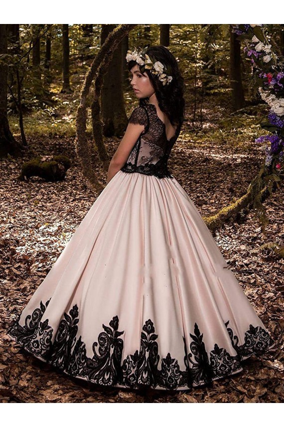 Online Marfil Cuello de Corazón Satén Encaje Largo vestidos de niña de las flores