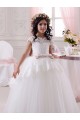 Online Marfil Cuello de Corazón Tul Encaje Largo vestidos de niña de las flores