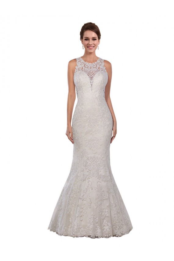 Online Marfil Sirena Cuello Alto Cola capilla Encaje Vestidos de novia