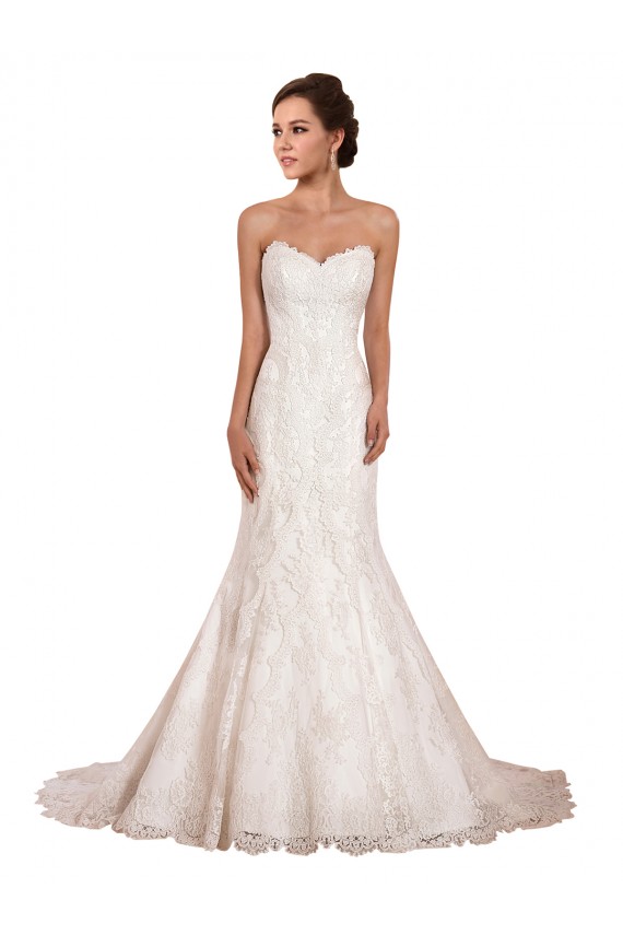 Online Marfil Sirena Cuello de Corazón Cola capilla Encaje Vestidos de novia