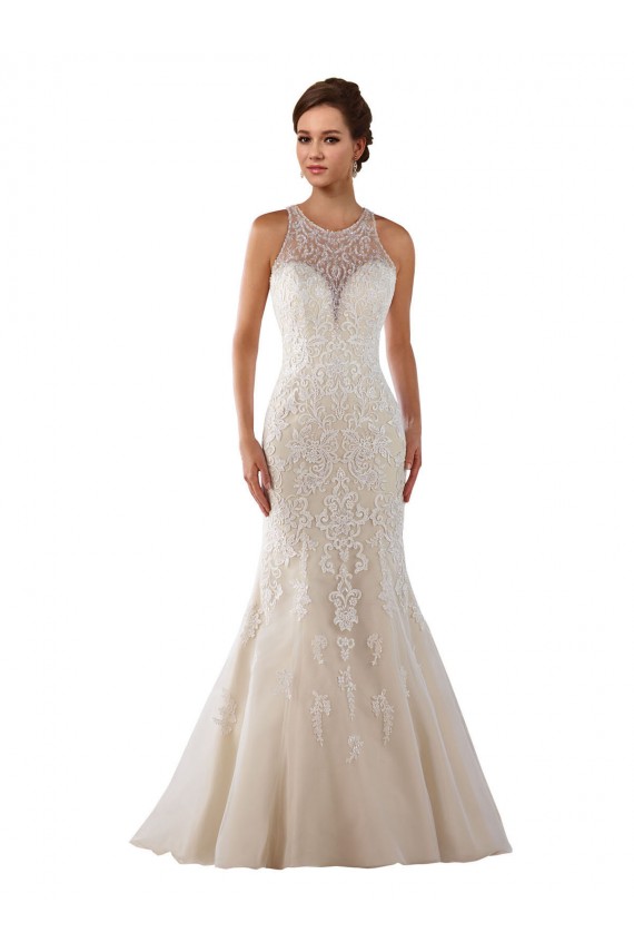 Online Marfil Sirena Cuello de Corazón Cola capilla Encaje Vestidos de novia