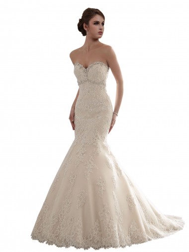 Online Marfil Sirena Cuello de Corazón Cola capilla Tul Encaje Clásico Vestidos de novia