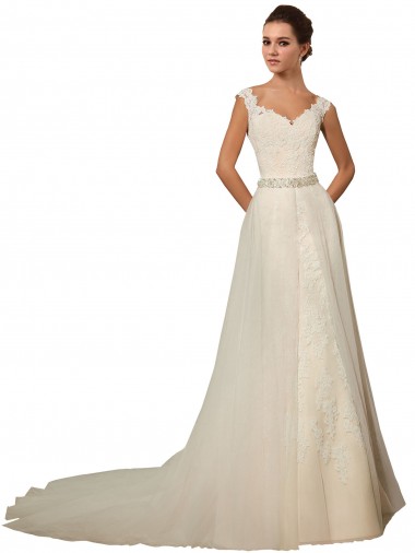 Online Marfil Sirena Cuello de Corazón Cola capilla Tul Encaje Vestidos de novia