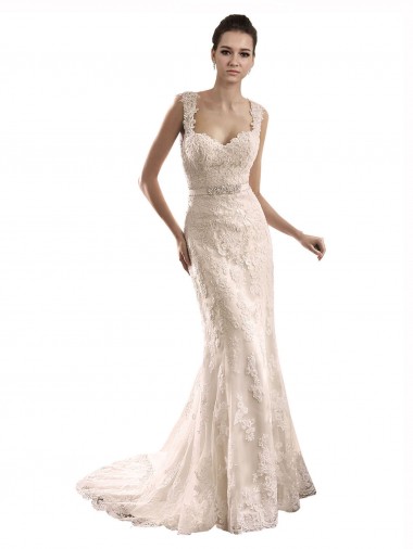 Online Marfil Sirena Cuello de Corazón Cola capilla Tul Encaje Vestidos de novia