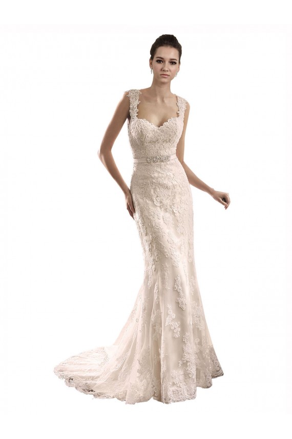 Online Marfil Sirena Cuello de Corazón Cola capilla Tul Encaje Vestidos de novia