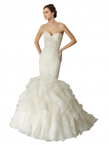 Online Marfil Sirena Cuello de Corazón Cola capilla Tul Vestidos de novia
