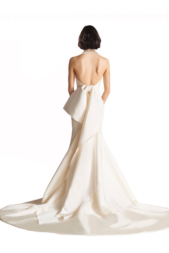 Online Marfil Sirena Halter Cola capilla Satén Playa Vestidos de novia