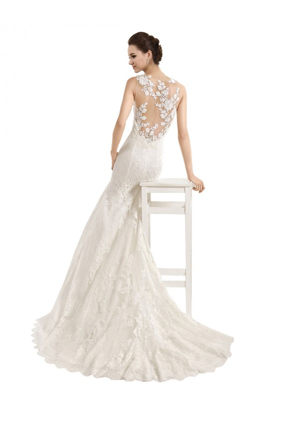 Online Marfil Sirena Ilusión Cola capilla Encaje Vestidos de novia