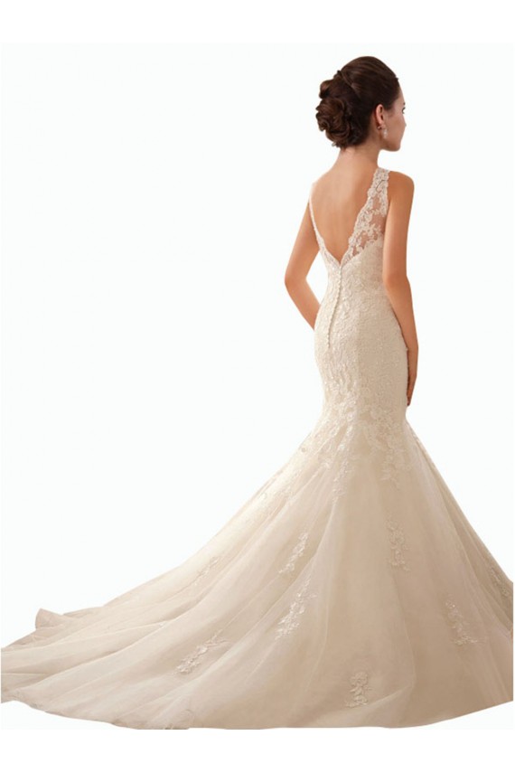 Online Marfil Sirena Ilusión Cola capilla Tul Encaje Vestidos de novia