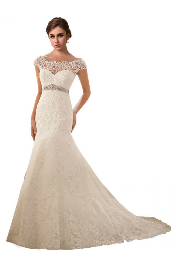 Online Marfil Sirena Ilusión Cola capilla Tul Encaje Vestidos de novia