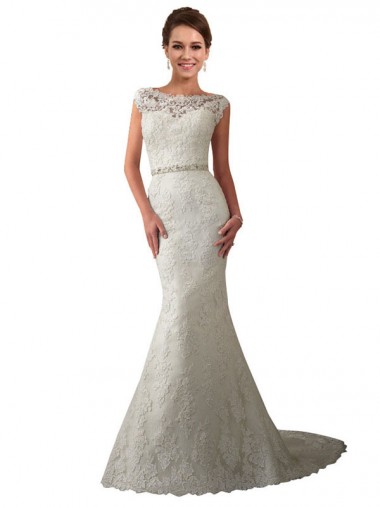 Online Marfil Sirena Ilusión Cola capilla Tul Encaje Vestidos de novia