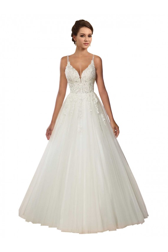 Online Marfil Tirantes espagueti Cola capilla Tul Encaje Boho Vestidos de novia