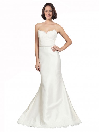 Online Marfil Trompeta Cuello de Corazón Cola capilla Satén Encaje Vestidos de novia